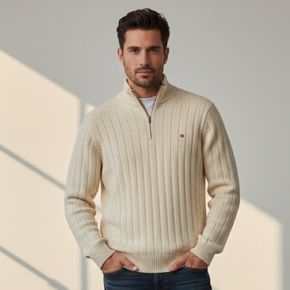 NEW Men's POLO RALPH LAUREN Cream KNIT Sweater 1/2 ZIP XL THICK HEAVYWEIGHT